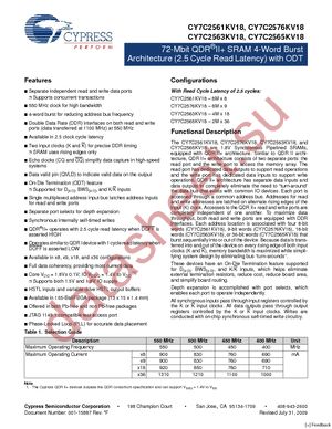 CY7C2565KV18-400BZC datasheet  